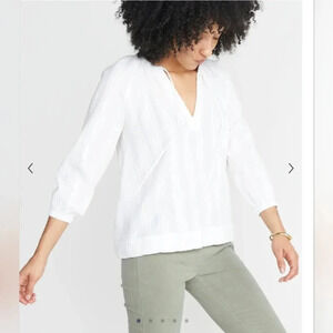 Marine Layer White V-Neck Blouse